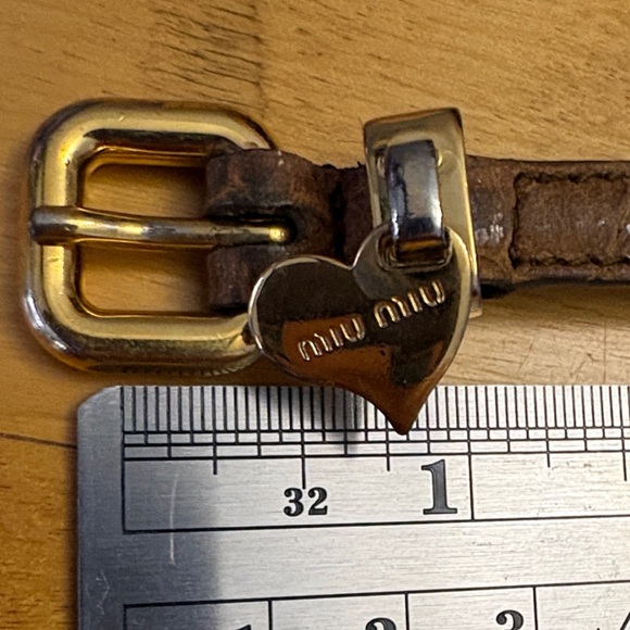 Miu Miu Brown Leather Bracelet Gold Buckle Heart Charm 6.5-7.5" - Picture 4 of 14